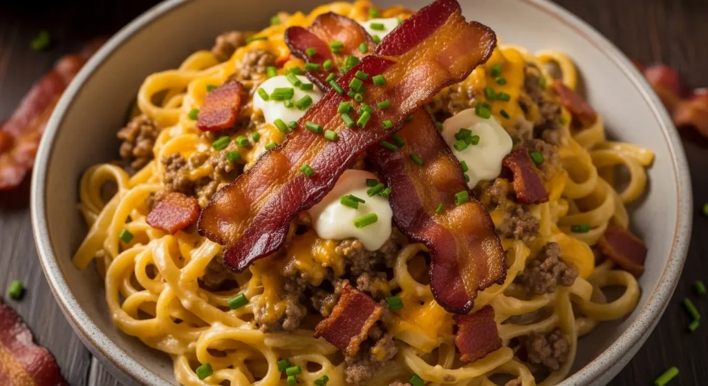 Loaded Bacon Cheeseburger Alfredo Pasta