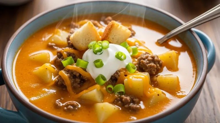 Cheesy Hamburger Potato Soup Recipe