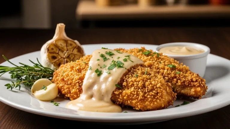 Crispy Parmesan Chicken with a Rich Garlic Sauce