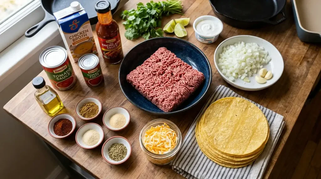 Ground Beef Enchiladas with Red Sauce